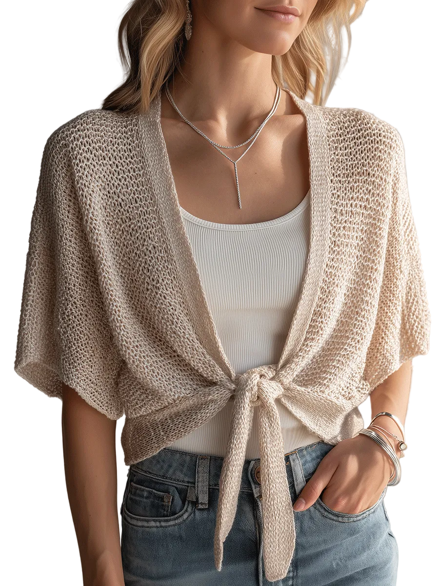 Relaxed Bohemian Tie-Front Knit Cardigan