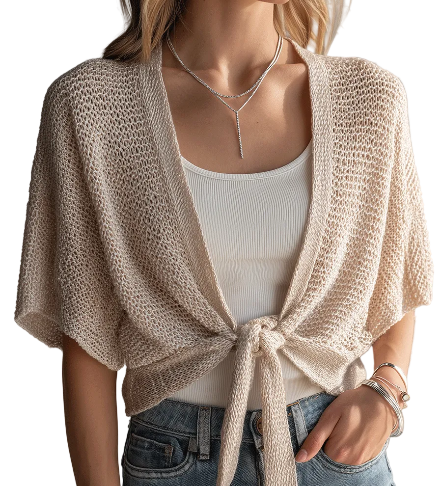 Relaxed Bohemian Tie-Front Knit Cardigan