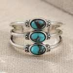 ANILLO VINTAGE BOHEMIO STYLE TRIPLE TURQUESA PLATA