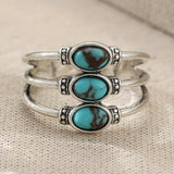 ANILLO VINTAGE BOHEMIO STYLE TRIPLE TURQUESA PLATA