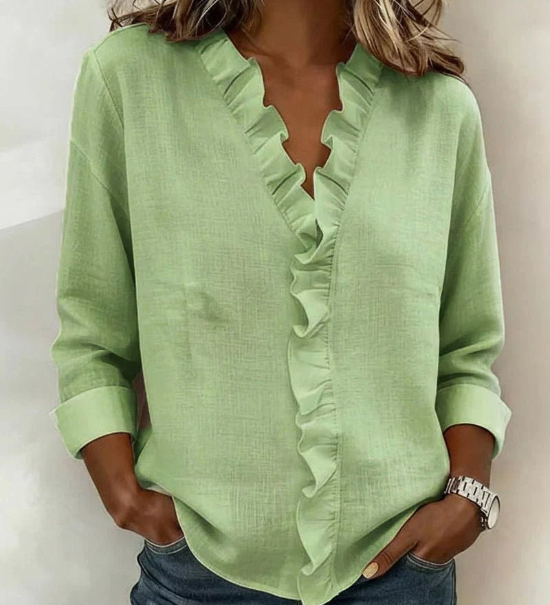 BLUSA CON ESCOTE EN V Y VOLANTES - VALERINA MARBELLA