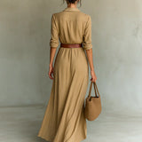 VESTIDO CAMISERO MAXI CON MANGA LARGA Y CINTURÓN