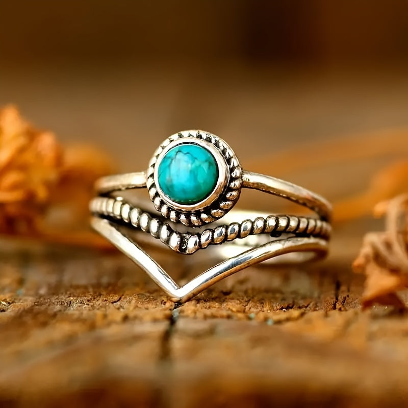 ANILLO STERLING PLATA REDONDO TURQUESA APILABLE