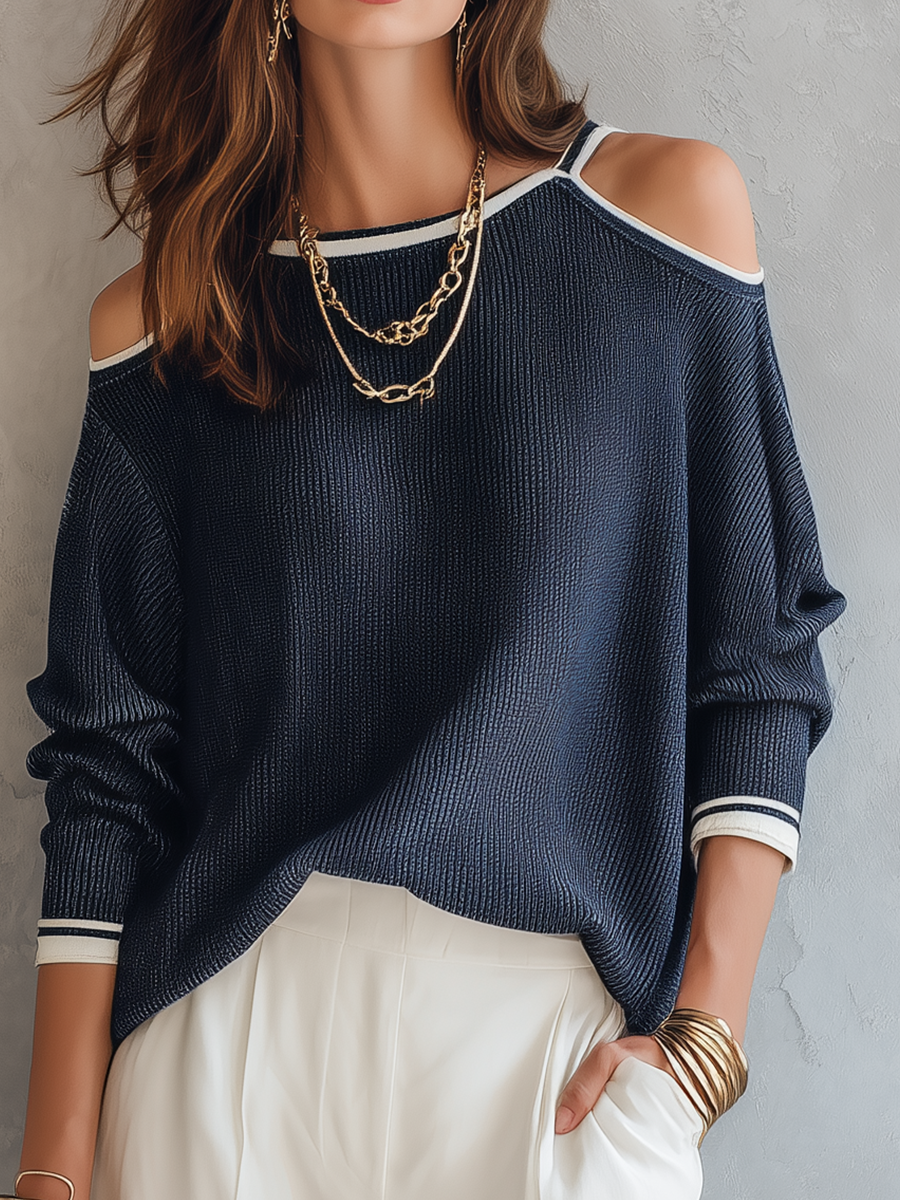 Chic Cold-Shoulder Ribbed Knit Top