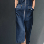 Tailored Utility Denim Midi Dress