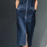 Tailored Utility Denim Midi Dress