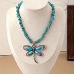 COLLAR VINTAGE BOHEMIO TURQUESA PERLÉ LIBÉLULA COLGANTE