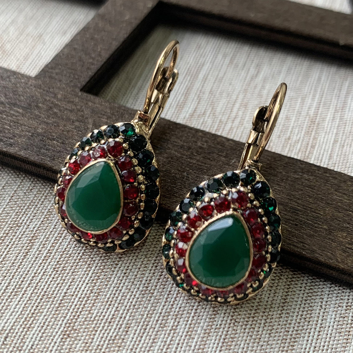 PENDIENTES VINTAGE TURQUESA STRASS GOTA RÉSINE
