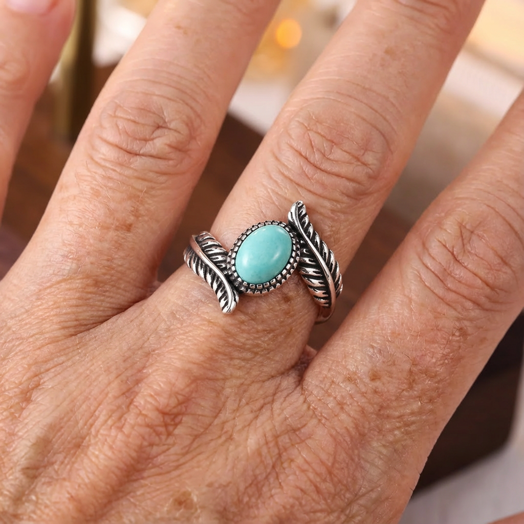 ANILLO VINTAGE FEUILLE TURQUESA STERLING PLATA