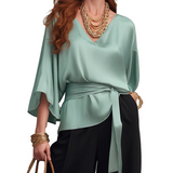 Effortless Mint Green Fluid Wrap Blouse