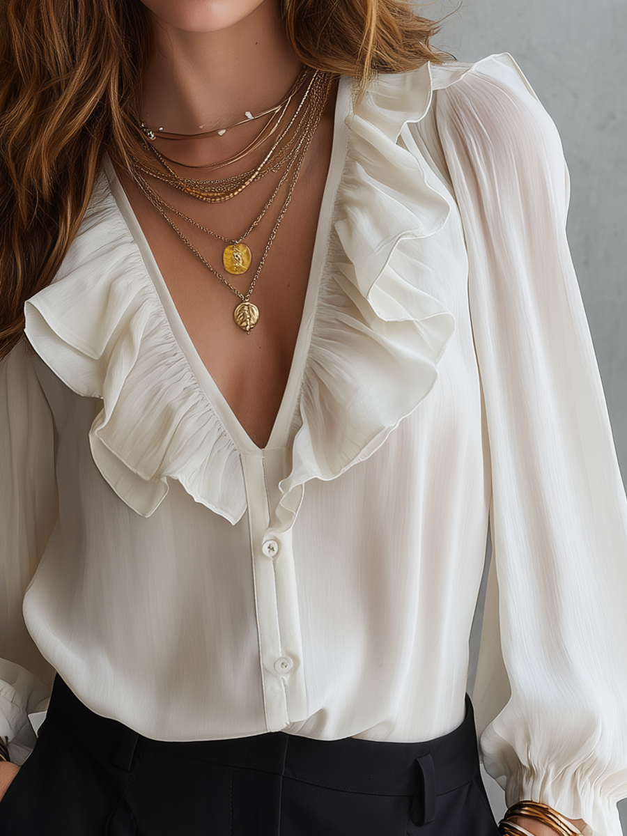 Timeless Soft Ruffle V-Neck Blouse