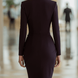 VESTIDO CORTO COLOR CIRUELA DE ENCAJE PLISADO CON ESCOTE EN PICO - VALERINA MARBELLA