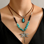 COLLAR BOHEMIO DOS PIEZA TURQUESA LIBÉLULA SUPERPUESTO