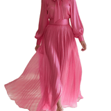 VESTIDO MAXI DE GASA FUCSIA CON LAZO - VALERINA MARBELLA