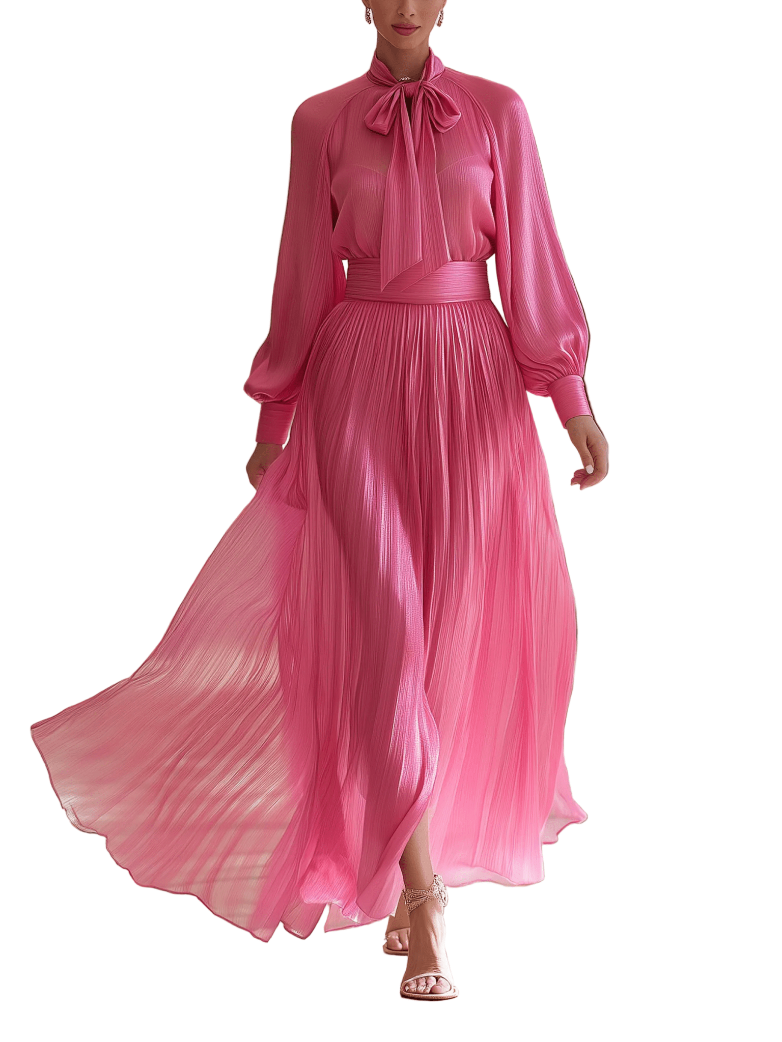 VESTIDO MAXI DE GASA FUCSIA CON LAZO - VALERINA MARBELLA