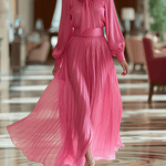VESTIDO MAXI DE GASA FUCSIA CON LAZO - VALERINA MARBELLA