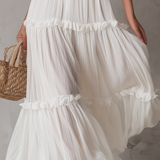 Graceful Pleated V-Neck Bohemian Maxi Dress