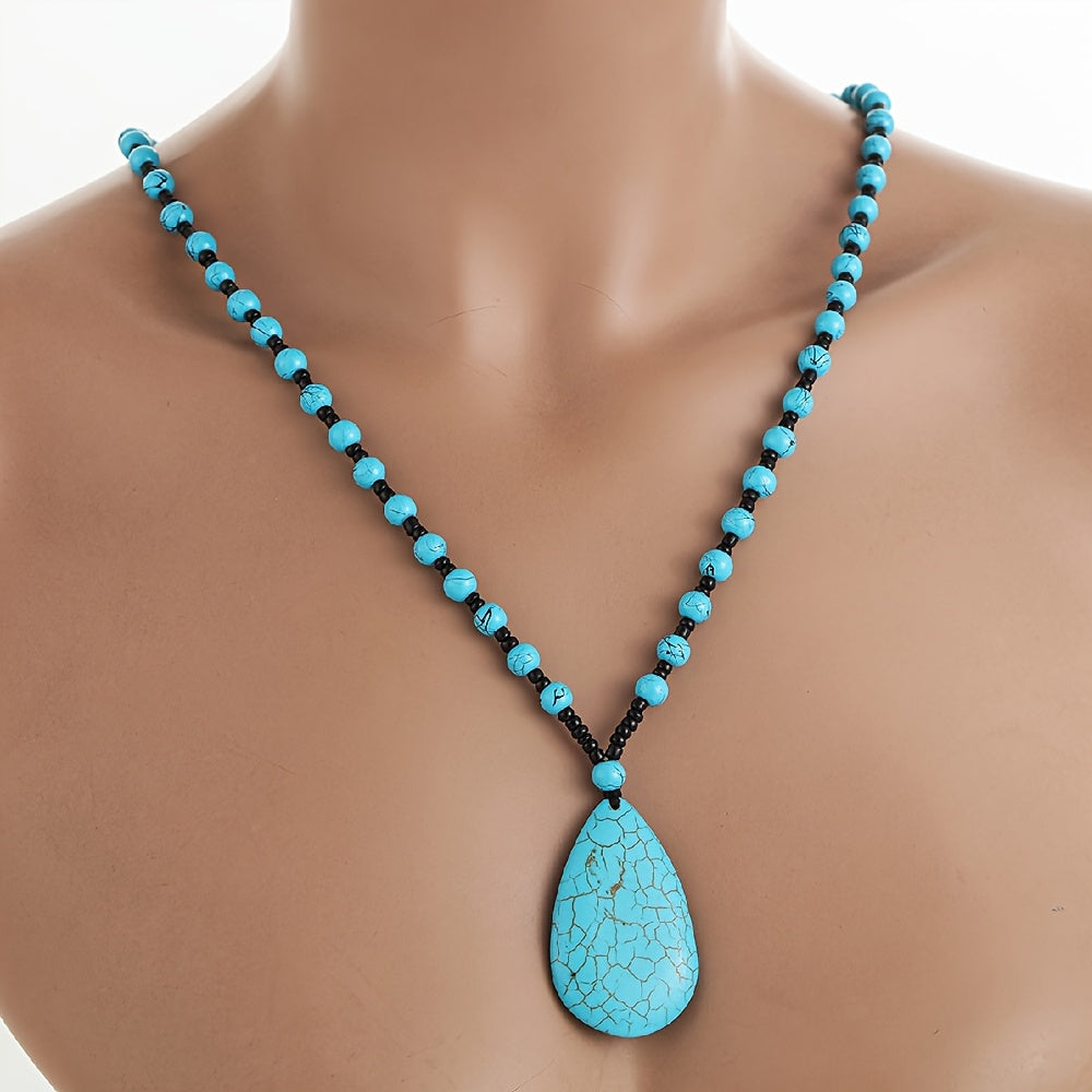 COLLAR BOHEMIO TURQUESA PERLÉ GRANDE GOTA COLGANTE
