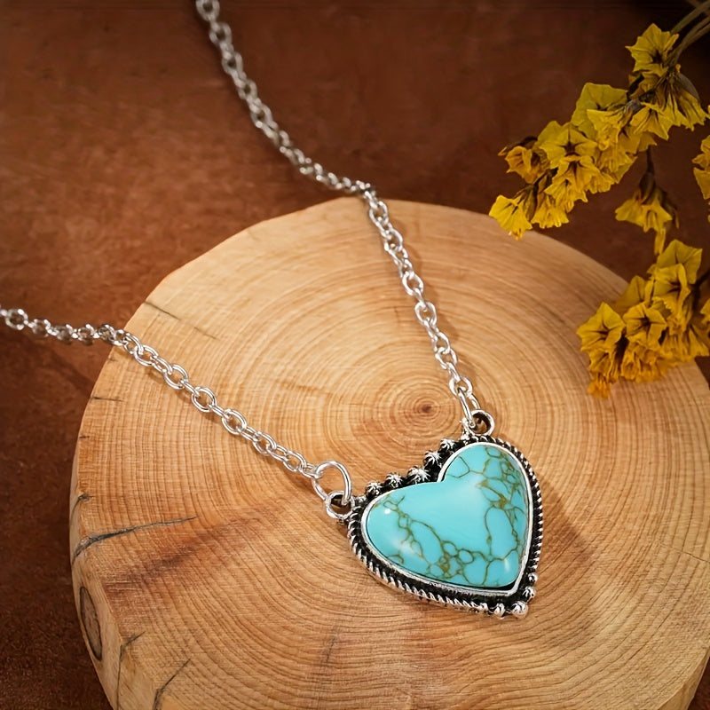 COLLAR BOHEMIO STYLE TURQUESA CORAZÓN COLGANTE
