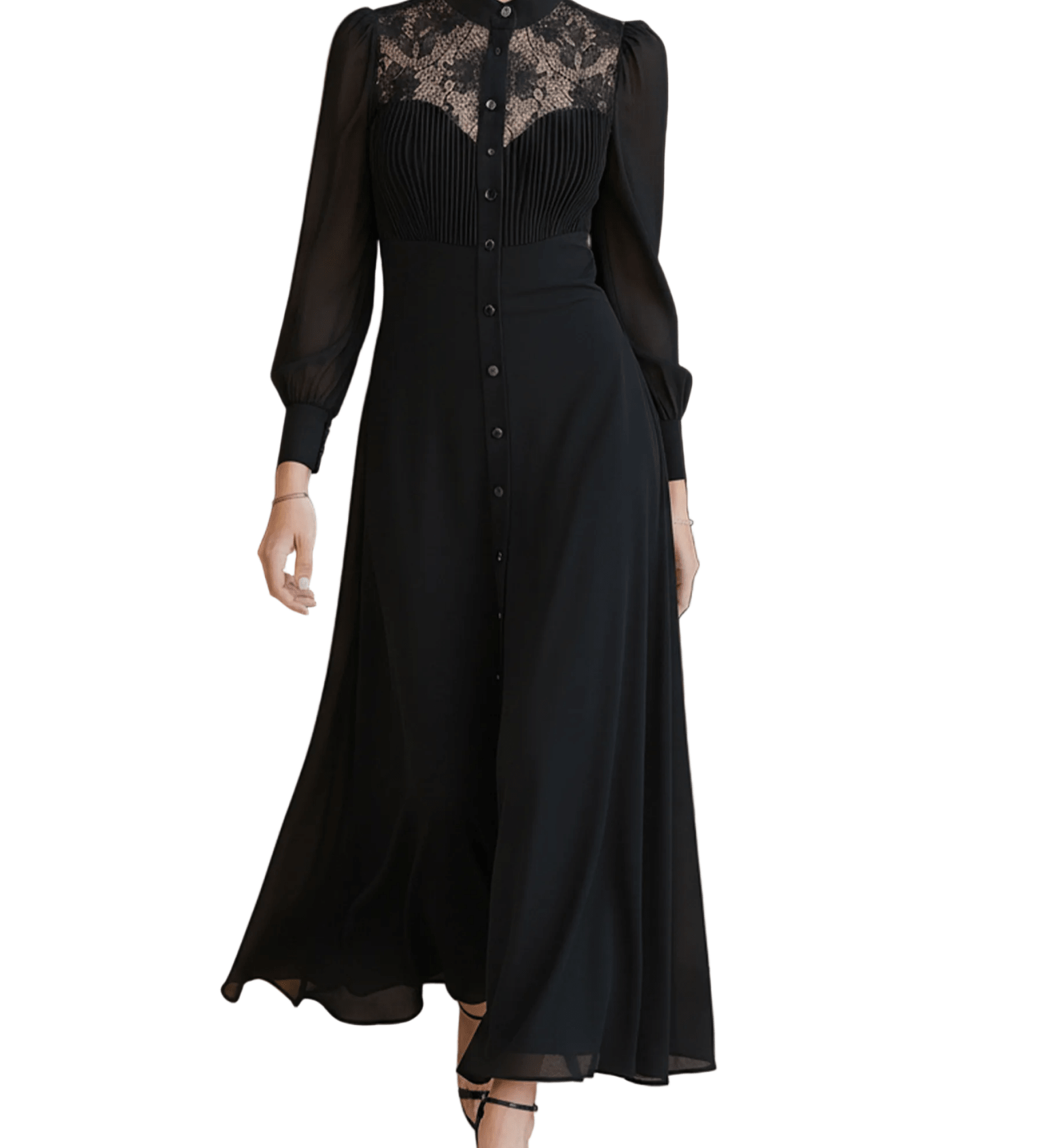 VESTIDO LARGO NEGRO CON BOTONES FRONTALES - VALERINA MARBELLA