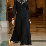 VESTIDO LARGO NEGRO CON BOTONES FRONTALES - VALERINA MARBELLA