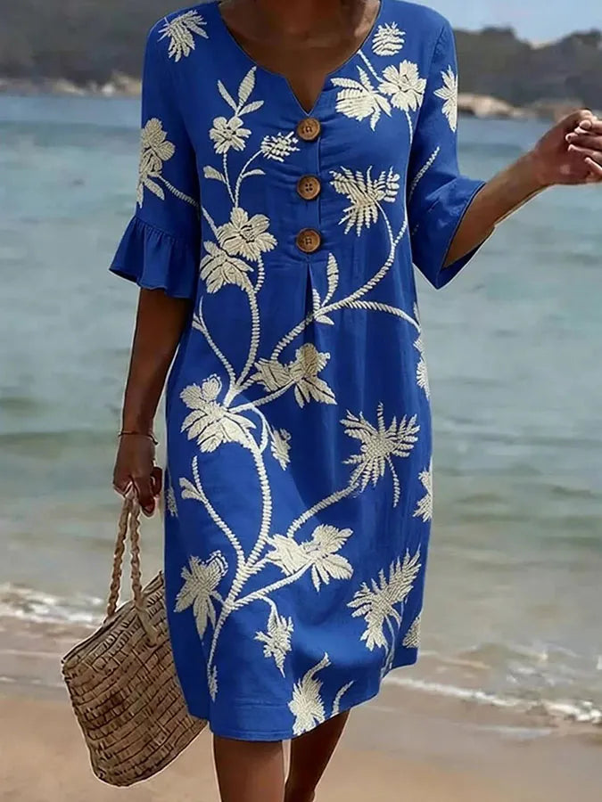 VESTIDO DE PLAYA CON BORDADO FLORAL – SUAVE Y FRESCO
