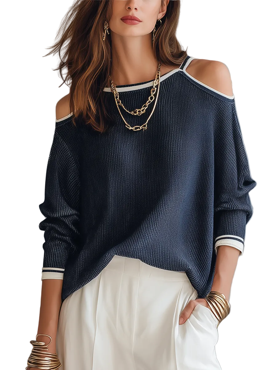 Chic Cold-Shoulder Ribbed Knit Top