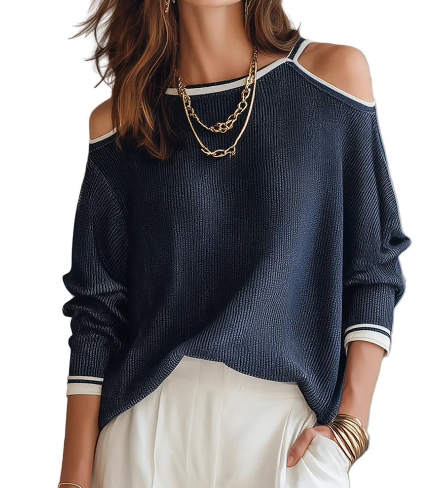 Chic Cold-Shoulder Ribbed Knit Top