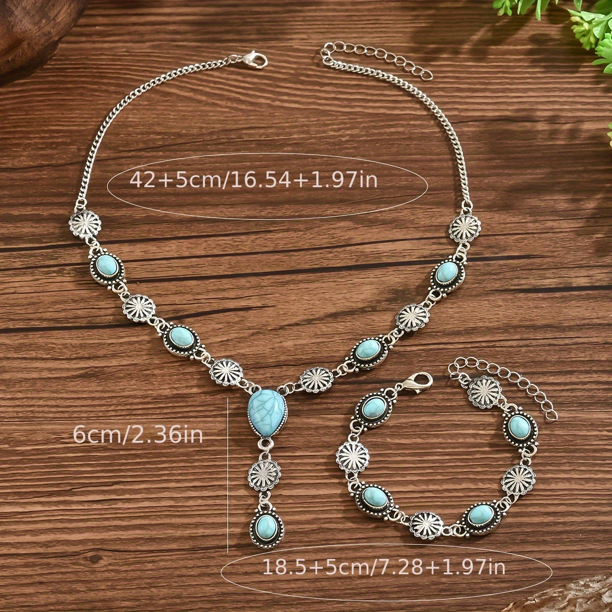 CONJUNTO BOHEMIO TURQUESA & PLATA FLORAL COLLAR Y PULSERA