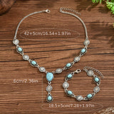 CONJUNTO BOHEMIO TURQUESA & PLATA FLORAL COLLAR Y PULSERA