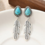 PENDIENTES RÉTRO TRIBAL TURQUESA PLUMA GOTA