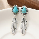 PENDIENTES RÉTRO TRIBAL TURQUESA PLUMA GOTA