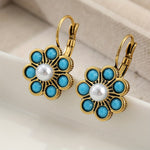 PENDIENTES VINTAGE STYLE TURQUESA Y PERLES FLOR
