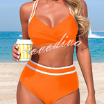 Stylish Color-blocked Striped High-waisted Two-piece Stretch Bikini Swimsuit