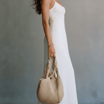 Elegant White Minimal Strappy Slit Maxi Dress