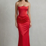 Evelisse – Sculpted satin drape – Strapless corset maxi dress