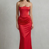 Evelisse – Sculpted satin drape – Strapless corset maxi dress