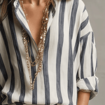 Casual Striped Cotton And Linen Long-Sleeved Shirt