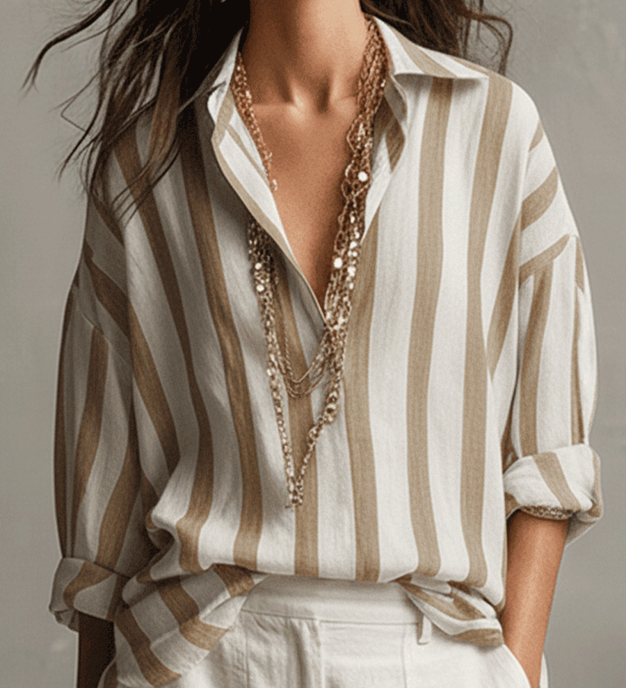 Casual Striped Cotton And Linen Long-Sleeved Shirt