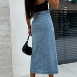 Margovil Button Down Slit Midi Denim Skirt