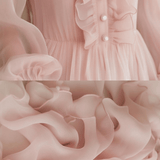 VESTIDO MINI DE GASA ROSA CLARO CON VOLANTES - VALERINA MARBELLA