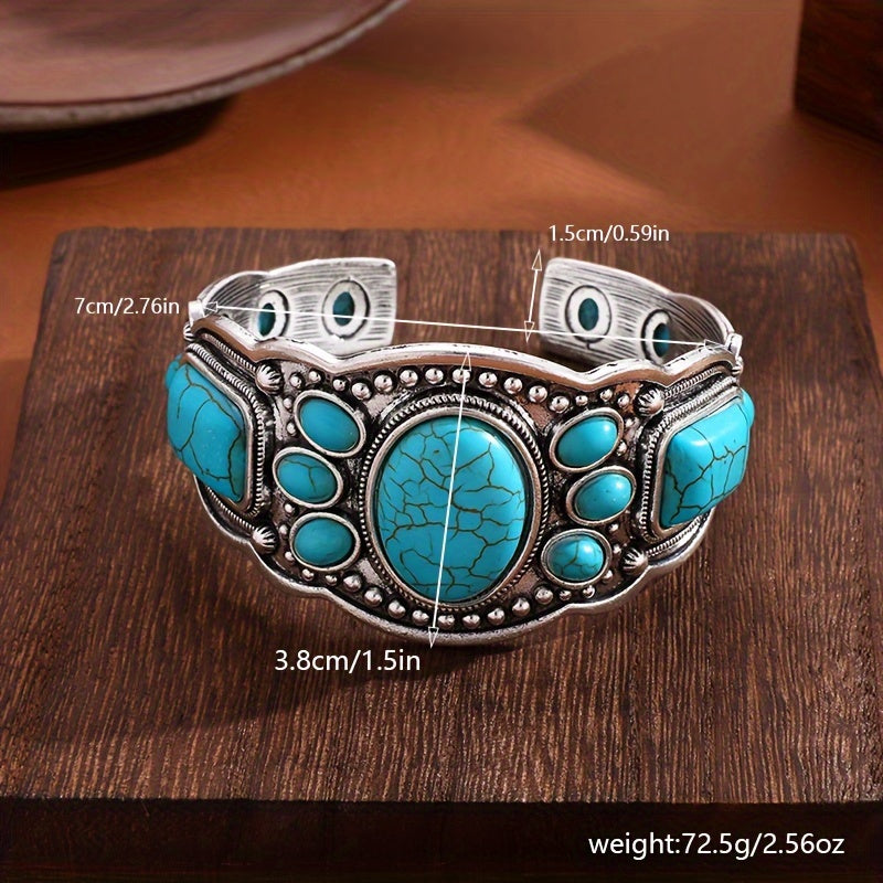 PULSERA VINTAGE ETHNIQUE STYLE TURQUESA OUVERT MANCHETTE