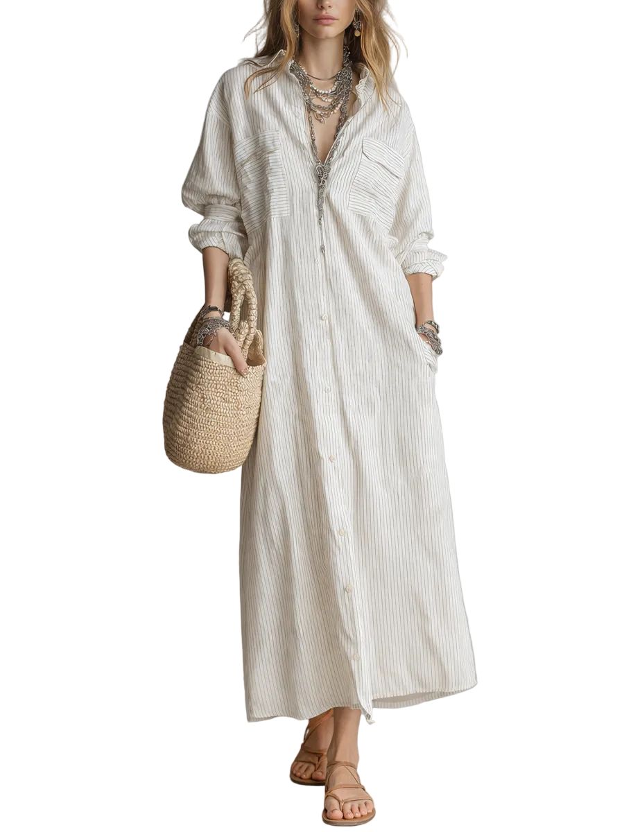 Casual Striped Shirt Dress