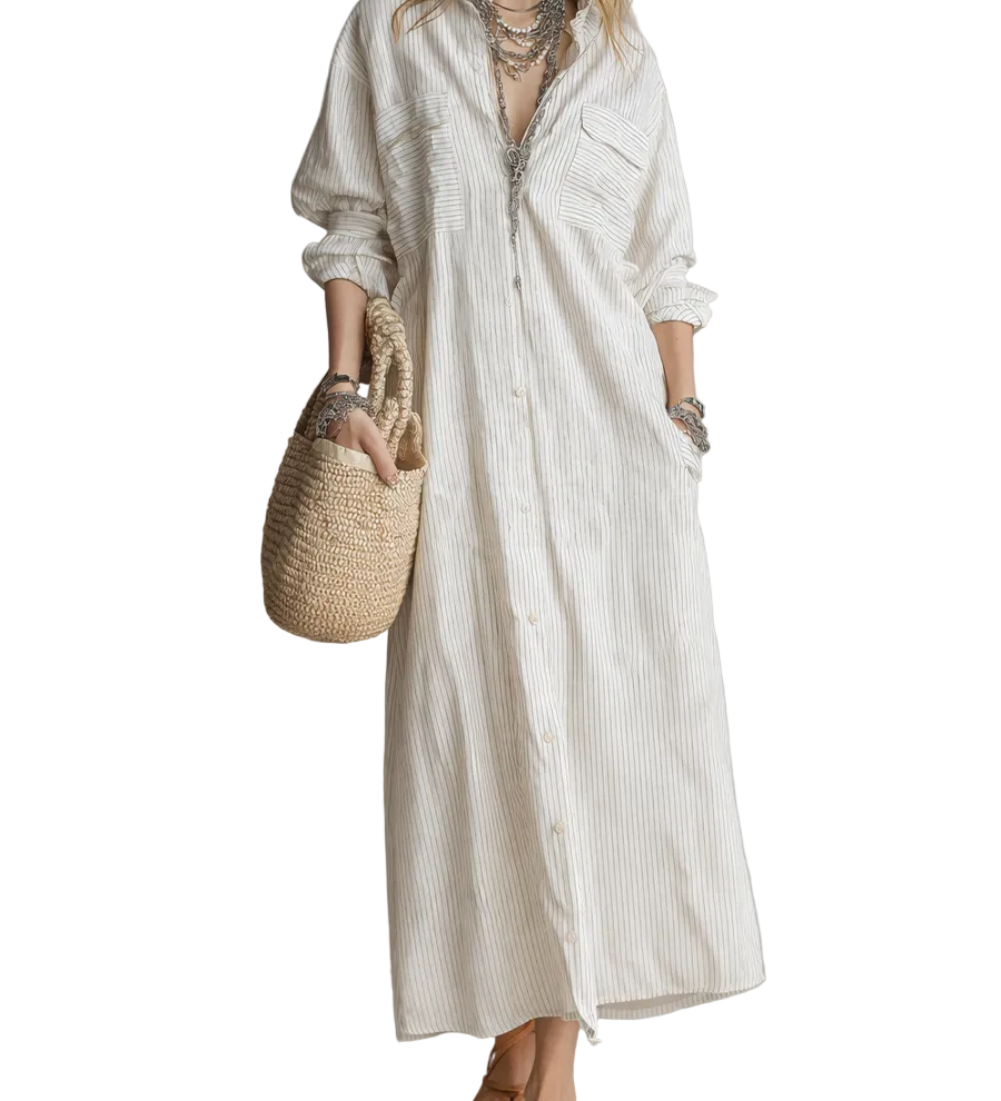 Casual Striped Shirt Dress