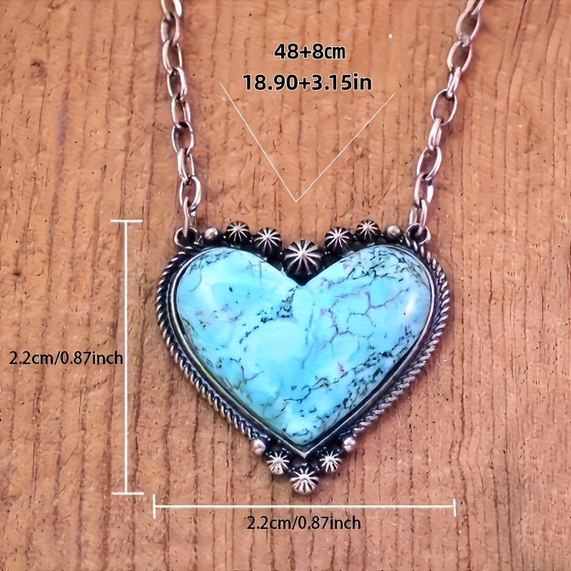 COLLAR BOHEMIO STYLE TURQUESA CORAZÓN COLGANTE