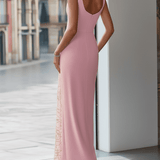 VESTIDO LARGO ROSA EMPOLVADO CON ESCOTE DRAPEADO - VALERINA MARBELLA