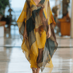 VESTIDO LARGO DE GASA ACUARELA EN TONOS ATARDECER TIPO COVER - UP - VALERINA MARBELLA