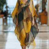VESTIDO LARGO DE GASA ACUARELA EN TONOS ATARDECER TIPO COVER - UP - VALERINA MARBELLA
