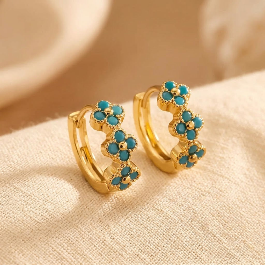 PENDIENTES TURQUESA FLOR ARO