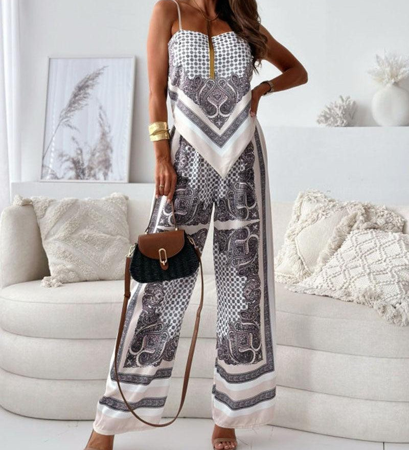 Stylish Printed Lace-Up Vest & Pants Two-Piece Set